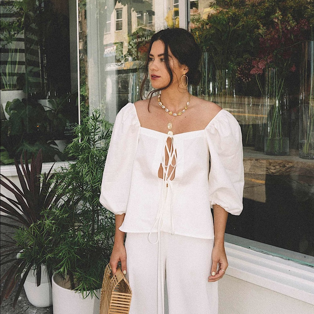 Cult Gaia White Puff Sleeve Blouse - Picture 2 of 10